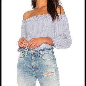 Joie Bamboo off the shoulder top in Moroccan blue